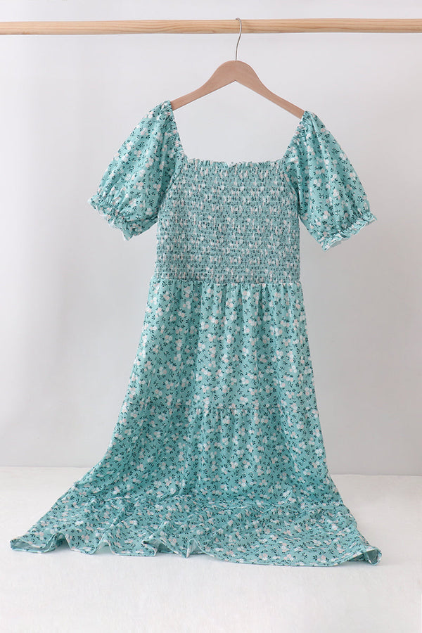 Green Floral Smocked Mom Dress
