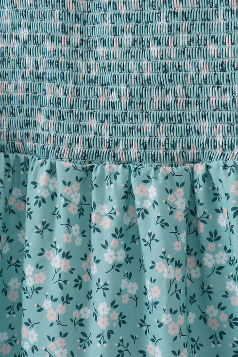 Green Floral Smocked Mom Dress