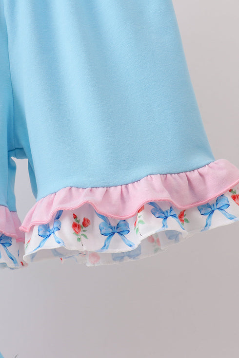 Blue Rose Ruffle Shorts Set
