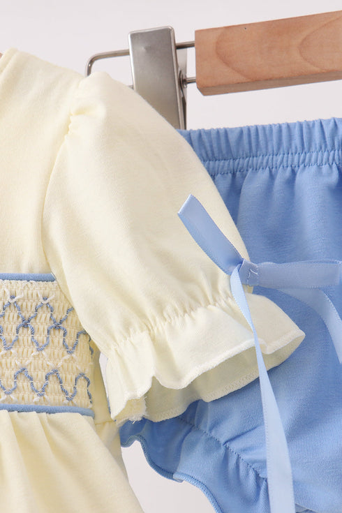Cream smocked bloomer set