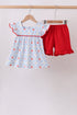 Red Apple Print Girls Shorts Set