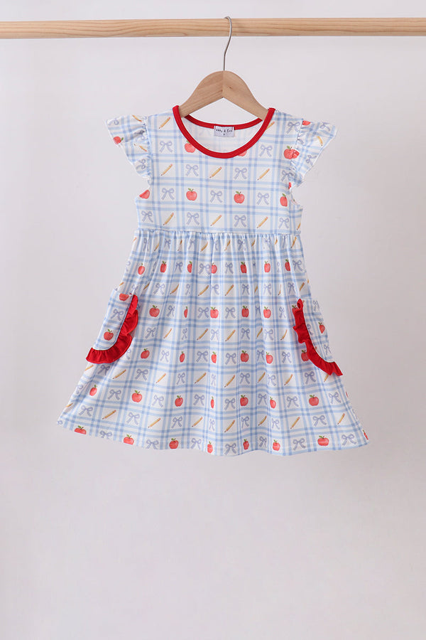 Red Apple Print Ruffle Dress