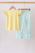Yellow Apple Crayon Embroidered Ruffle Pants Set