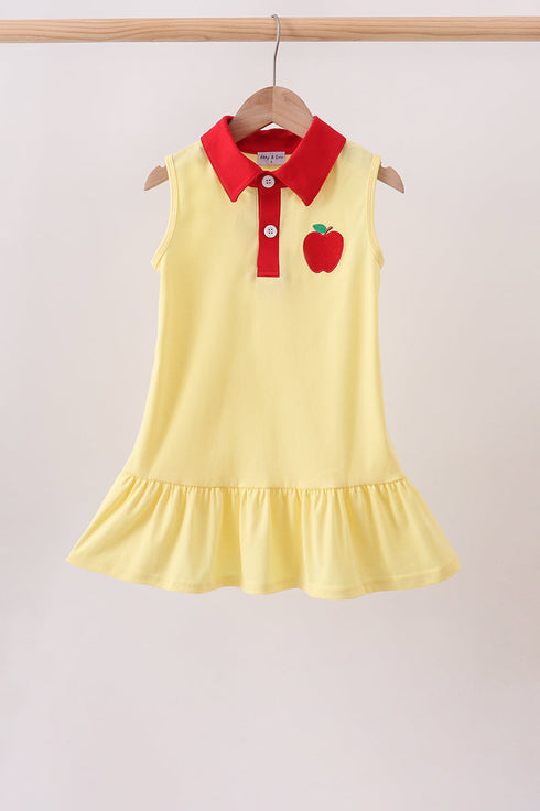 Yellow Apple Crayon Embroidered Ruffle Dress