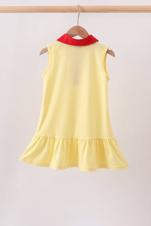 Yellow Apple Crayon Embroidered Ruffle Dress