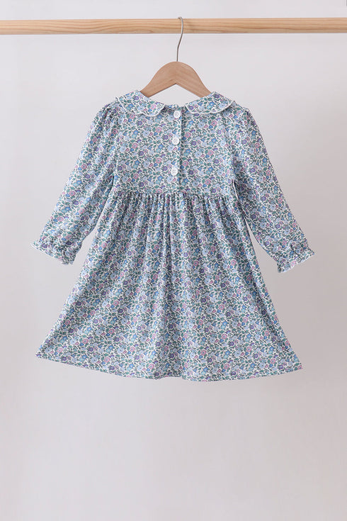 Blue Floral Smocked Dress