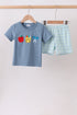 Blue Apple Crayon French Knot Plaid Shorts Set