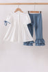 Blue Apple Crayon French Knot Ruffle Pants Set