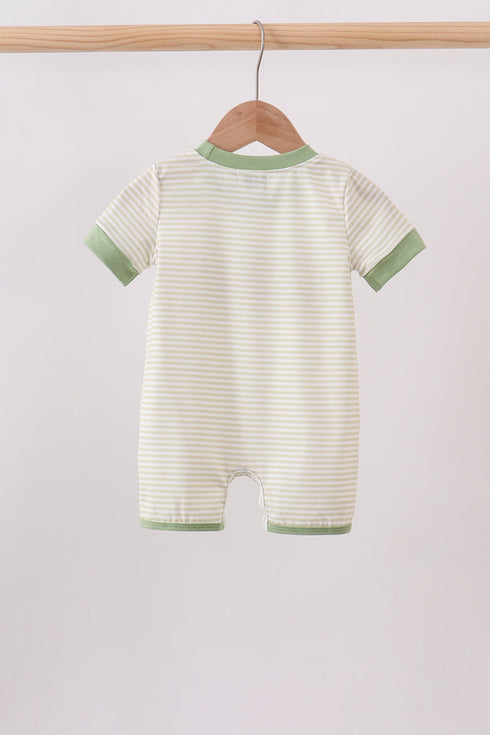 Monster truck embroidery stripe romper