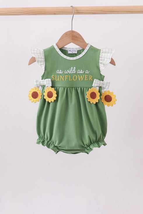 Green Sunflower Applique Ruffle Bubble