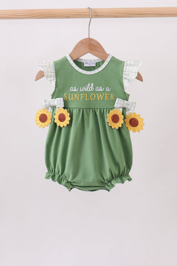 Green Sunflower Applique Ruffle Bubble
