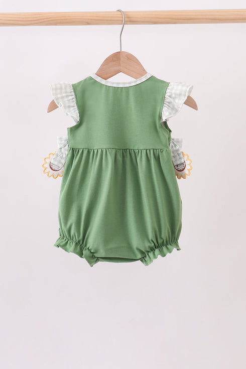Green Sunflower Applique Ruffle Bubble