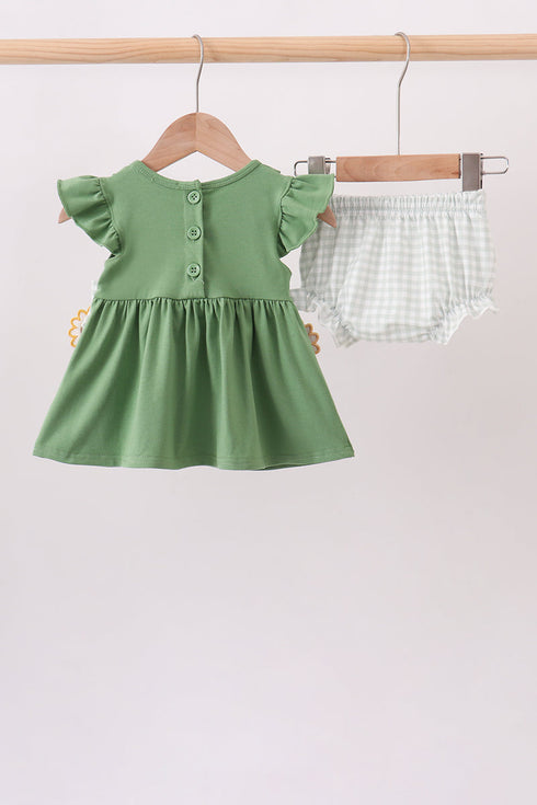 Green Sunflower Applique Ruffle Bloomer Set