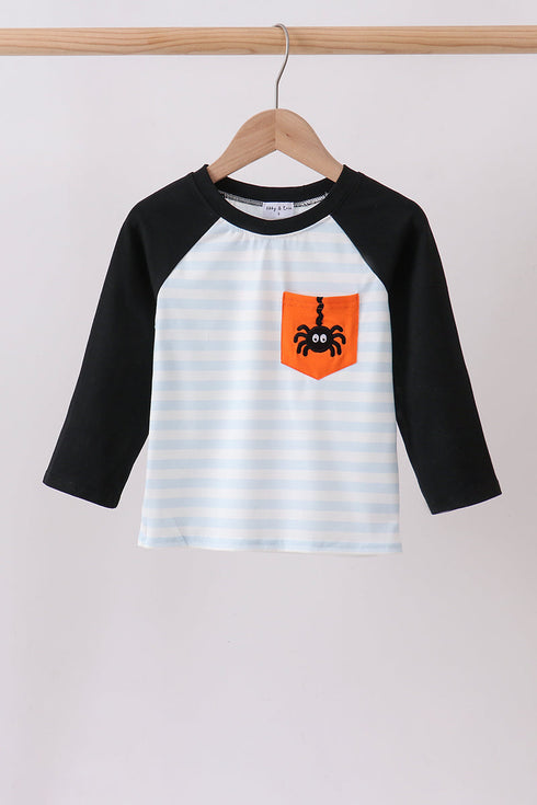 black-spider-embroidery-pocket-stripe-top-sophias-styleTop-1