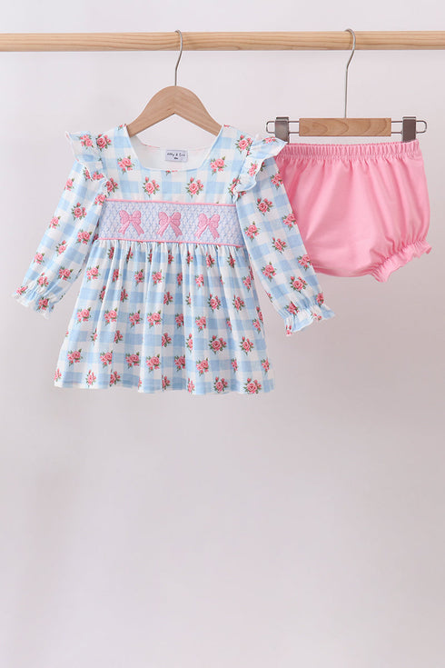 blue-bow-smocked-floral-gingham-bloomer-set-sophias-stylebaby-1