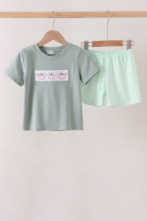 green-pumpkin-embroidery-gingham-shorts-set-sophias-styleSet-1