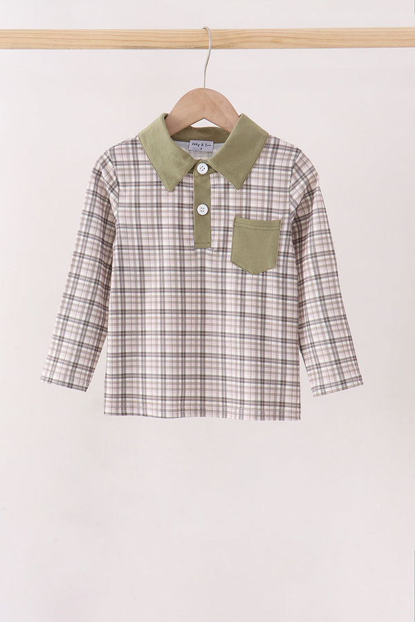 oat-olive-plaid-button-shirt-sophias-styleTop-1