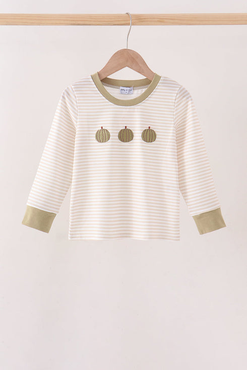 khaki-pumpkin-embroidery-stripe-top-sophias-styleTop-1