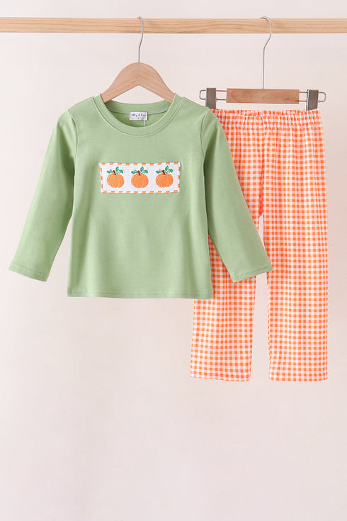 sage-pumpkin-embroidery-gingham-pants-set-sophias-styleSet-1
