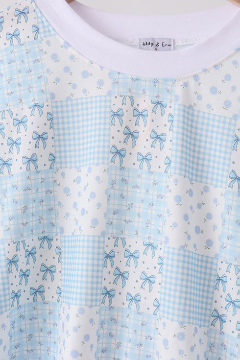blue-floral-bow-checkered-mom-me-pants-set-sophias-style-8