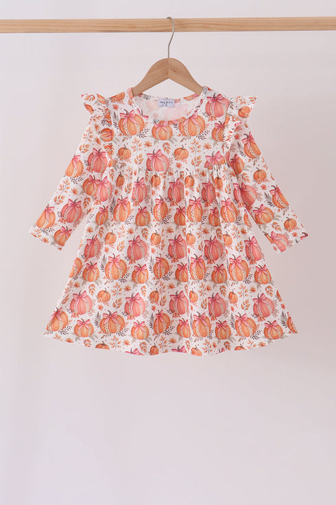 orange-pumpkin-print-ruffle-dress-1-sophias-styleDress-1