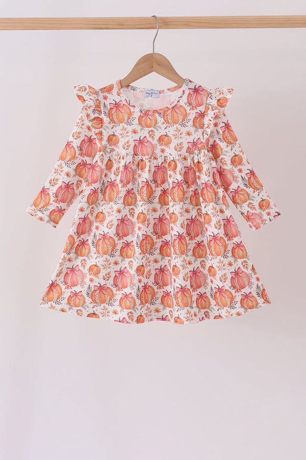 orange-pumpkin-print-ruffle-dress-1-sophias-styleDress-1