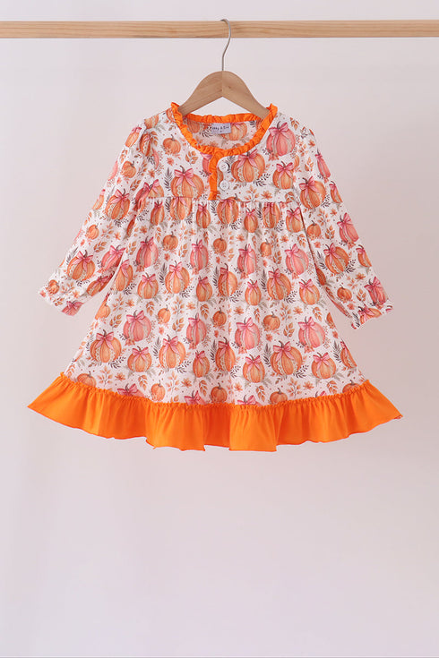 orange-pumpkin-print-ruffle-dress-sophias-styleDress-1