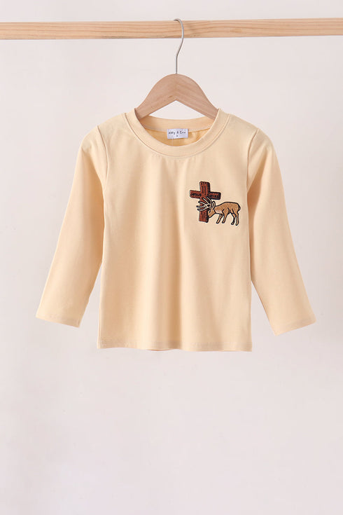 khaki-cross-deer-embroidery-top-sophias-styleTop-1
