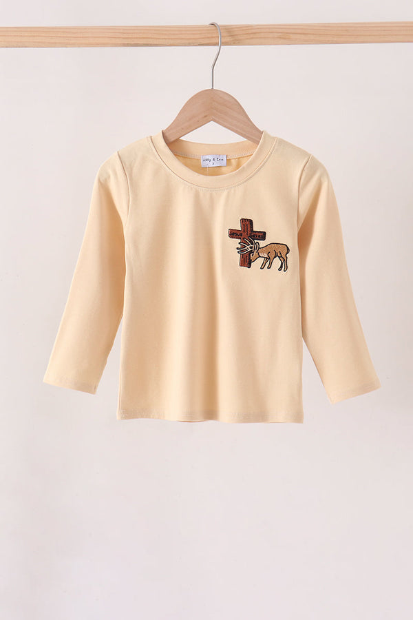 khaki-cross-deer-embroidery-top-sophias-styleTop-1