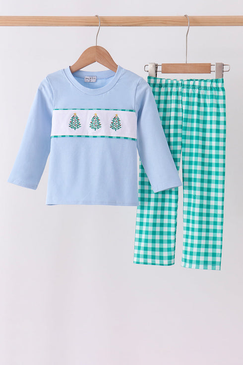 green-christmas-tree-embroidery-gingham-pants-set-abby-evie-sophias-styleSet-1