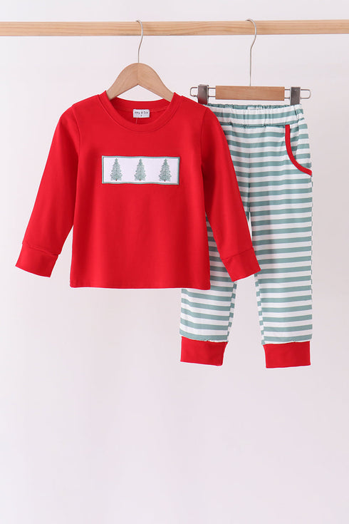 red-christmas-tree-embroidery-stripe-pants-set-1sophias-styleSet-1