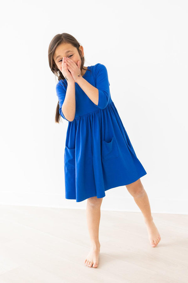 royal-blue-3-4-pocket-twirl-dress Mila & Rose - Sophia's Style-Royal Blue 3/4 Pocket Twirl Dress-6-12M--1