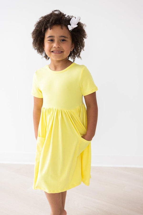 yellow-s-s-pocket-twirl-dress Mila & Rose - Sophia's Style-Yellow S/S Pocket Twirl Dress-6-12M--1