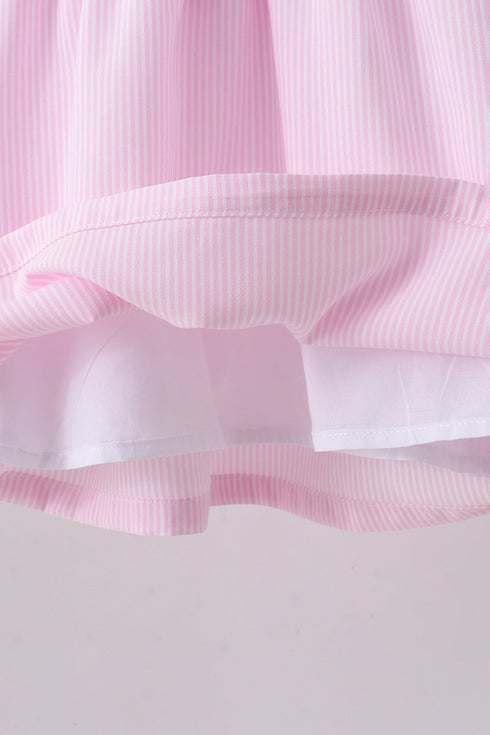 Pink stripe bunny bow embroidery bloomer set