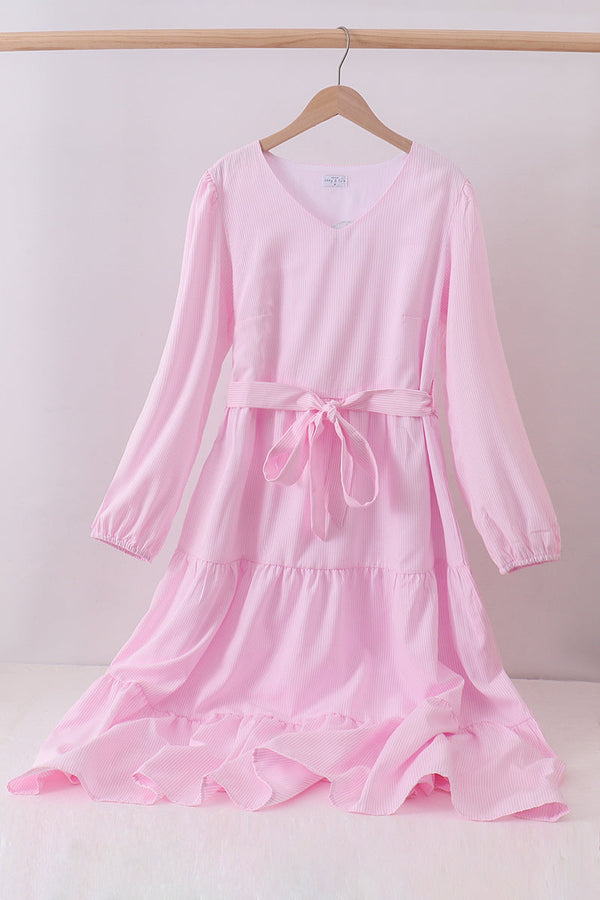 Pink stripe tiered maxi dress