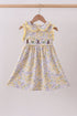 Floral bunny bow embroidery ruffle dress
