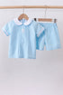 Blue cross embroidery shorts set