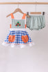 Sage strawberry embroidery ruffle gingham bloomer set