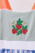 Sage strawberry embroidery ruffle gingham dress