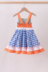 Sage strawberry embroidery ruffle gingham dress