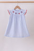 Blue stripe bow fireworks embroidery ruffle dress