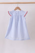 Blue stripe bow fireworks embroidery ruffle dress