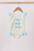 Yellow shell print bow ruffle swimsuit