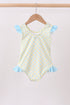 Yellow shell print bow ruffle swimsuit