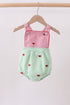 Red stripe watermelon embroidery seersucker bubble