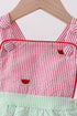 Red stripe watermelon embroidery seersucker bubble