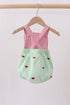 Red stripe watermelon embroidery seersucker bubble