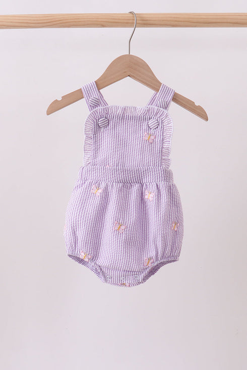 Purple seersucker butterfly embroidery ruffle bubble