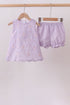 Purple seersucker butterfly embroidery shorts set