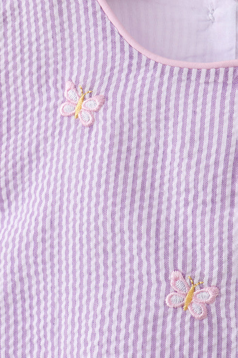Purple seersucker butterfly embroidery shorts set